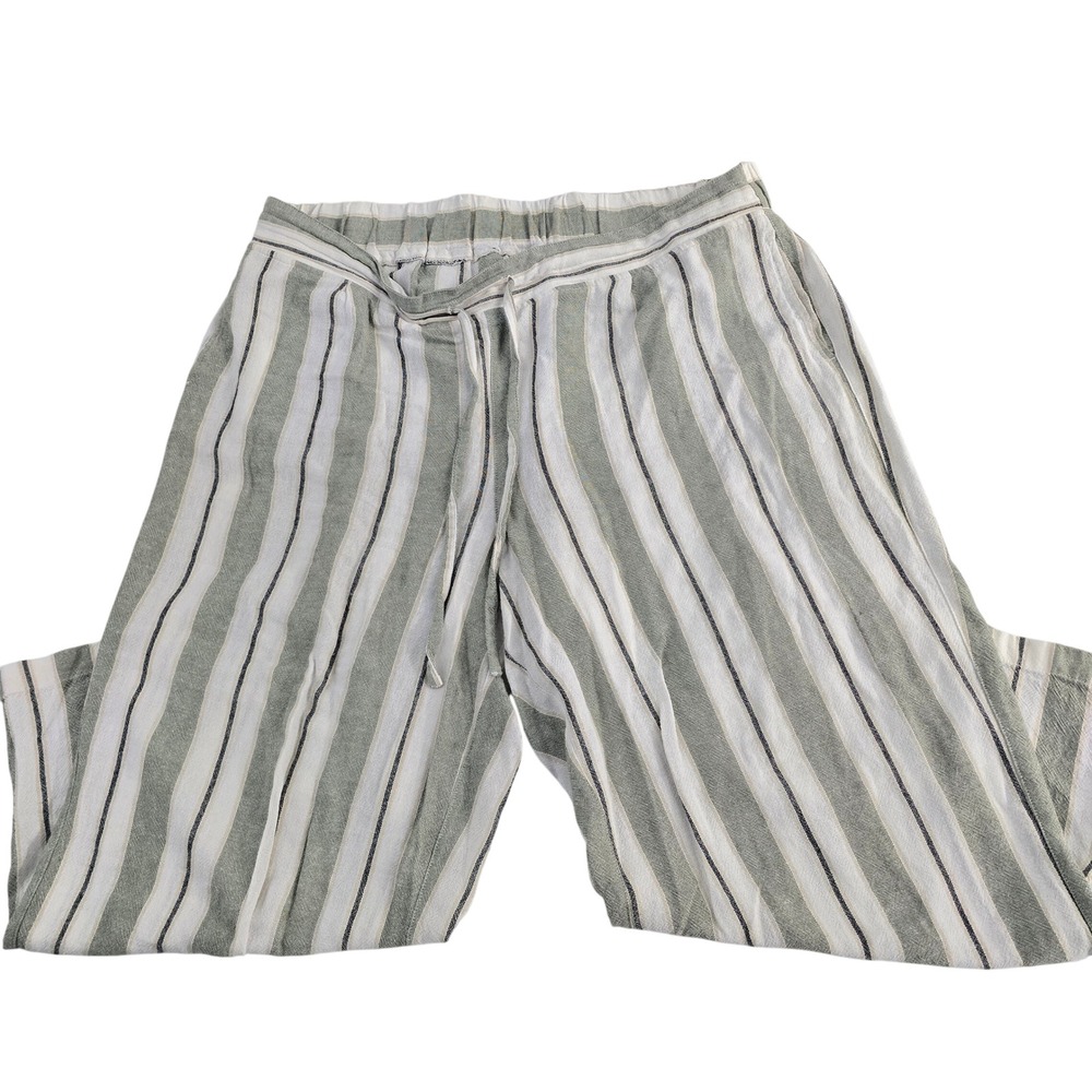 Per Se Womens XL Striped Linen Blend Drawstring Wide Leg Crop Pants